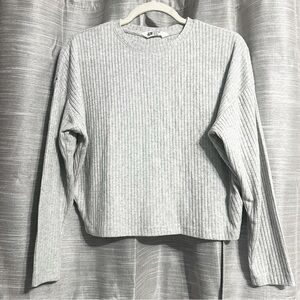 H&M | Girls Heather Grey Cropped Rib Knit Sweater | 16/18